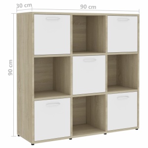 Bibliotecă, alb și stejar Sonoma, 90 x 30 x 90 cm, PAL - Img 7