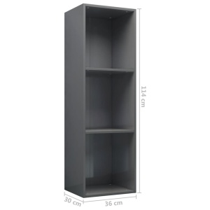 Bibliotecă/Comodă TV, gri lucios, 36 x 30 x 114 cm, PAL - Img 10