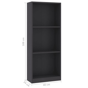 Bibliotecă cu 3 rafturi, gri, 40 x 24 x 108 cm, PAL - Img 5