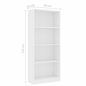 Bibliotecă cu 4 rafturi, alb, 60 x 24 x 142 cm, PAL - Img 5