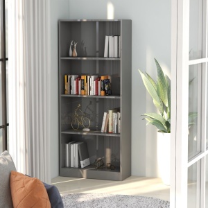 Bibliotecă cu 4 rafturi, gri extralucios, 60 x 24 x 142 cm, PAL