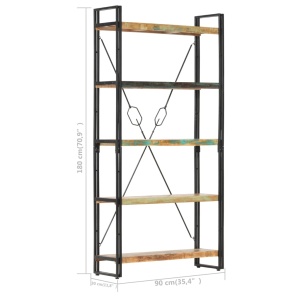Bibliotecă cu 5 rafturi, 90 x 30 x 180 cm, lemn masiv reciclat - Img 5