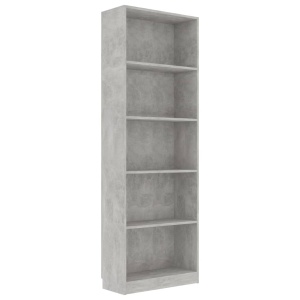 Bibliotecă cu 5 rafturi, gri beton, 60 x 24 x 175 cm, PAL - Img 2
