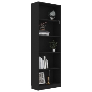 Bibliotecă cu 5 rafturi, negru, 60 x 24 x 175 cm, PAL - Img 3