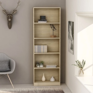 Bibliotecă cu 5 rafturi, stejar Sonoma, 60 x 24 x 175 cm, PAL
