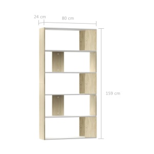 Bibliotecă/Separator cameră alb & stejar Sonoma 80x24x159cm PAL - Img 6