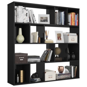 Bibliotecă/Separator cameră negru extralucios 110x24x110 cm PAL - Img 4