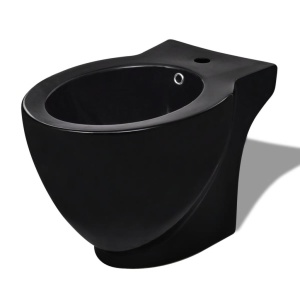 Bideu ceramic rotund cu montare pe pardoseală, negru - Img 2