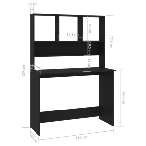 Birou cu rafturi, negru, 110 x 45 x 157 cm, PAL - Img 5