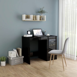 Birou, negru extralucios, 100 x 50 x 76 cm, PAL