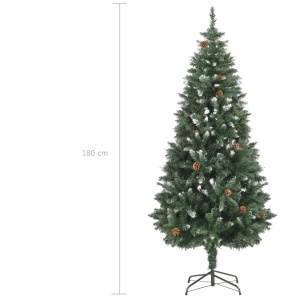 Brad de Crăciun artificial cu conuri pin și sclipici alb 180 cm - Img 6