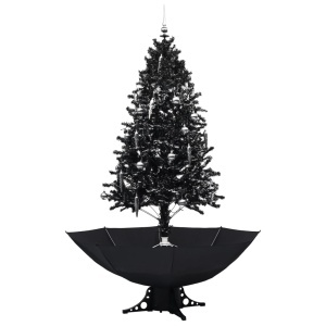 Brad de Crăciun cu ninsoare și bază umbrelă, negru, 190 cm, PVC - Img 2