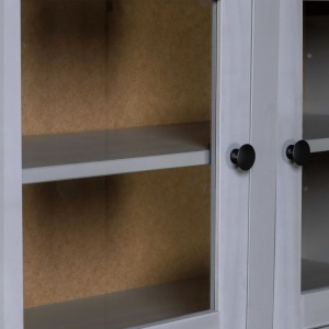 Bufet inalt, gri, 93x40,5x180 cm, lemn masiv pin gama Panama - Img 5
