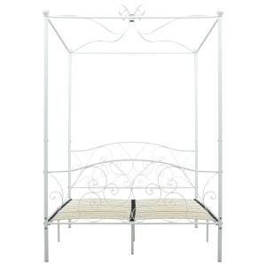 Cadru de pat cu baldachin, alb, 140 x 200 cm, metal - Img 3