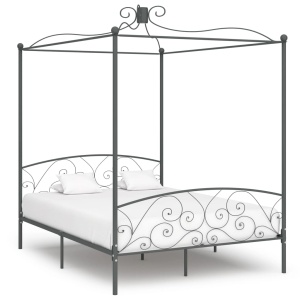 Cadru de pat cu baldachin, gri, 160 x 200 cm, metal
