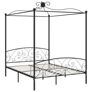 Cadru de pat cu baldachin, negru, 160 x 200 cm, metal - Img 2