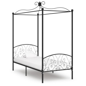 Cadru de pat cu baldachin, negru, 90 x 200 cm, metal