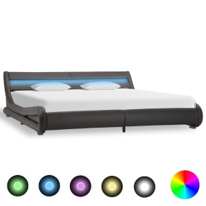 Cadru de pat cu LED, gri, 180 x 200 cm, piele artificială
