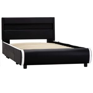Cadru de pat cu LED, negru, 90 x 200 cm, piele ecologică - Img 3