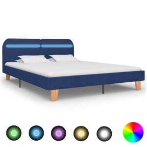 Cadru de pat cu LED-uri, albastru, 160x200 cm, material textil