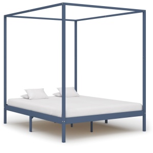Cadru pat cu baldachin, gri, 180 x 200 cm, lemn masiv de pin