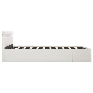 Cadru pat hidraulic cu ladă LED alb 160x200 cm, piele ecologică - Img 5