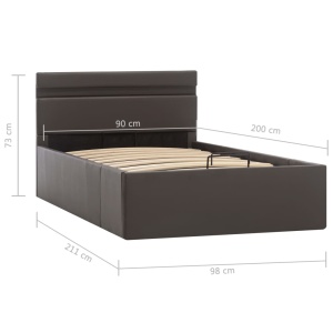 Cadru pat hidraulic cu ladă LED gri 90x200 cm piele ecologică - Img 11