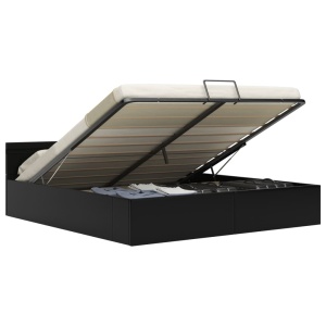 Cadru pat hidraulic cu ladă LED negru 160x200cm piele ecologică - Img 2