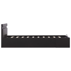 Cadru pat hidraulic cu ladă LED negru 90x200 cm piele ecologică - Img 5