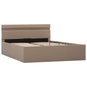 Cadru pat hidraulic cu LED cappuccino 120x200cm piele ecologică - Img 4