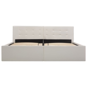 Cadru pat hidraulic, depozitare, alb, 160 x 200 cm, piele eco - Img 4