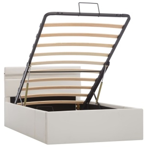 Cadru pat hidraulic ladă și LED alb 100x200 cm piele ecologică - Img 3