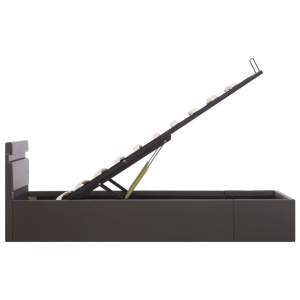 Cadru pat hidraulic ladă și LED gri 100x200 cm piele ecologică - Img 6