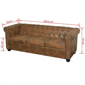 Canapea Chesterfield din piele artificială, 3 locuri, maro - Img 6