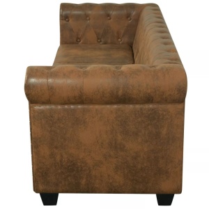 Canapea Chesterfield din piele artificială, 3 locuri, maro - Img 7