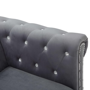 Canapea Chesterfield, formă L, catifea, 199 x 142 x 72 cm, gri - Img 11