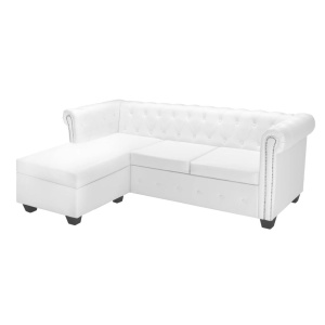 Canapea Chesterfield in formă de L, piele artificială, alb