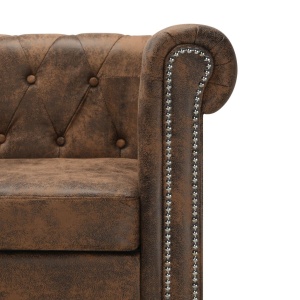Canapea Chesterfield in formă de L, velur artificial, maro - Img 4