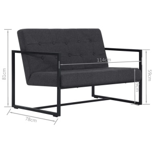 Canapea cu 2 locuri și brațe, gri inchis, oțel și material textil - Img 7