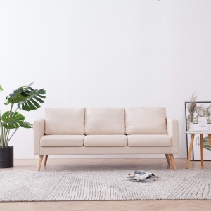 Canapea cu 3 locuri, crem, material textil