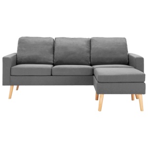 Canapea cu 3 locuri și taburet, gri deschis, material textil - Img 3
