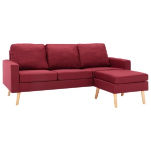 Canapea cu 3 locuri și taburet, roșu vin, material textil - Img 2