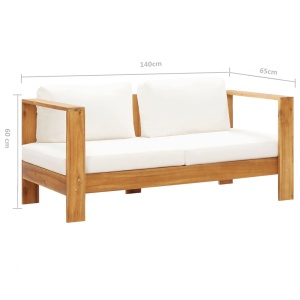 Canapea de grădină cu pernă, alb crem, 140 cm, lemn de acacia - Img 6