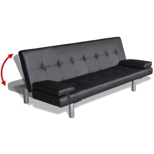 Canapea extensibilă 2 perne, piele artificială, reglabilă negru - Img 3