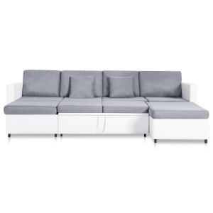 Canapea extensibilă cu 4 locuri, alb, piele ecologică - Img 4