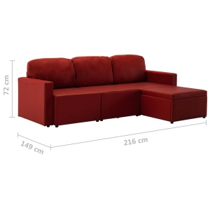 Canapea extensibilă modulară 3 locuri roșu vin piele ecologică - Img 9