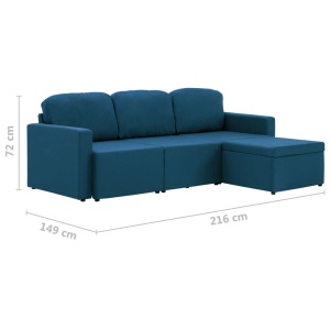 Canapea extensibilă modulară cu 3 locuri, albastru, textil - Img 9