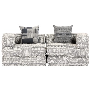 Canapea puf modulară cu 2 locuri, gri deschis, material textil - Img 3