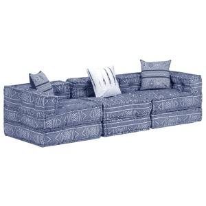 Canapea puf modulară cu 3 locuri, indigo, material textil