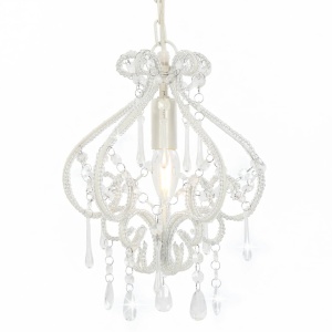 Candelabru cu mărgele, alb, rotund, E14